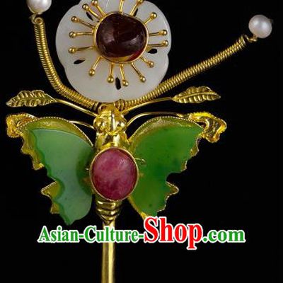China Traditional Green Butterfly Hair Accessories Handmade Ming Dynasty Hanfu Hair Stick Ancient Empress Plum Blossom Hairpin for Women