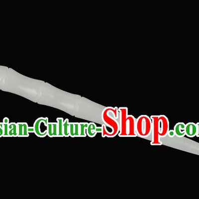 China Traditional White Jade Hair Accessories Handmade Ming Dynasty Bamboo Hair Stick Ancient Swordsman Hairpin for Women
