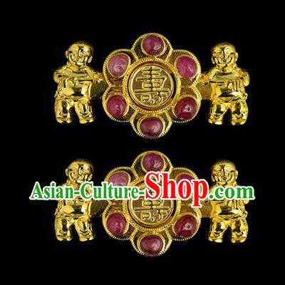China Ming Dynasty Hanfu Jewelry Accessories Ancient Empress Golden Button for Women