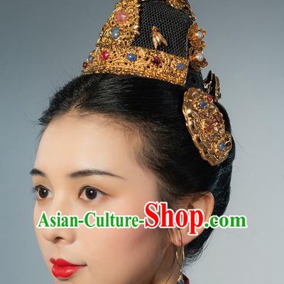 China Handmade Wedding Hair Accessories Ancient Empress Gems Hairpins Traditional Ming Dynasty Hair Crown Full Set