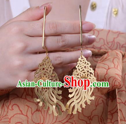 Handmade Chinese Traditional Song Dynasty Ear Accessories Jewelry Ancient Court Woman Golden Earrings Handmade Chinese Traditional Song Dynasty Ear Accessories Jewelry Ancient Court Woman Golden Earrings