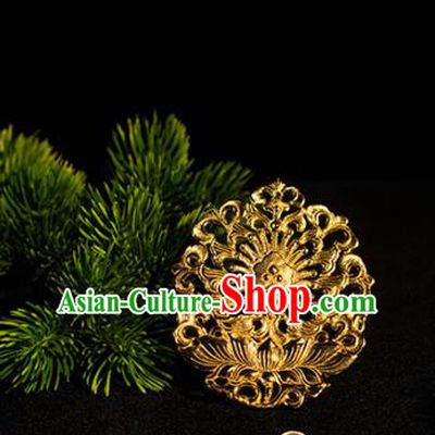 Ancient China Empress Hairpin Hanfu Hair Stick Handmade Hair Accessories Traditional Tang Dynasty Golden Lotus Hair Crown