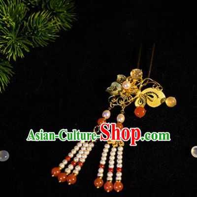 Ancient China Bride Wedding Hairpin Handmade Hair Accessories Traditional Hanfu Tassel Hair Stick