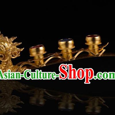China Traditional Ming Dynasty Golden Phoenix Hairpin Handmade Hair Accessories Ancient Empress Gems Hair Stick