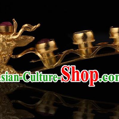 China Traditional Ming Dynasty Hairpin Handmade Hair Accessories Ancient Empress Golden Dragon Hair Stick