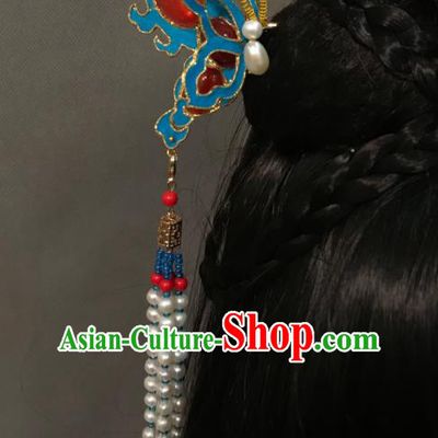 China Ancient Court Tassel Hairpin Handmade Hair Accessories Traditional Ming Dynasty Imperial Consort Butterfly Hair Clip