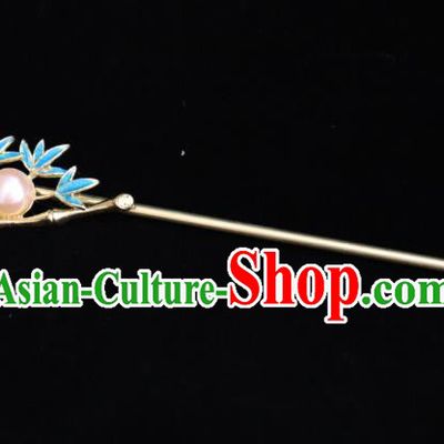 China Ancient Palace Woman Hairpin Handmade Hair Accessories Traditional Qing Dynasty Court Bamboo Leaf Hair Stick