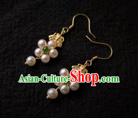 China Ancient Empress Pearls Ear Jewelry Traditional Ming Dynasty Hanfu Chrysoprase Earrings China Ancient Empress Pearls Ear Jewelry Traditional Ming Dynasty Hanfu Chrysoprase Earrings