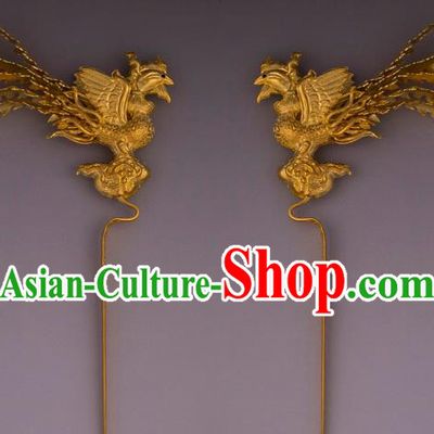 China Traditional Ming Dynasty Court Queen Hair Stick Handmade Hair Accessories Ancient Empress Golden Phoenix Hairpin