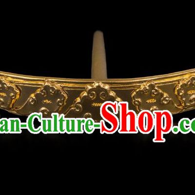 China Ancient Queen Gilding Hairpin Handmade Hair Accessories Traditional Ming Dynasty Golden Carving Hair Crown