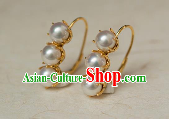 China Ancient Court Woman Ear Jewelry Traditional Qing Dynasty Imperial Concubine Pearls Earrings