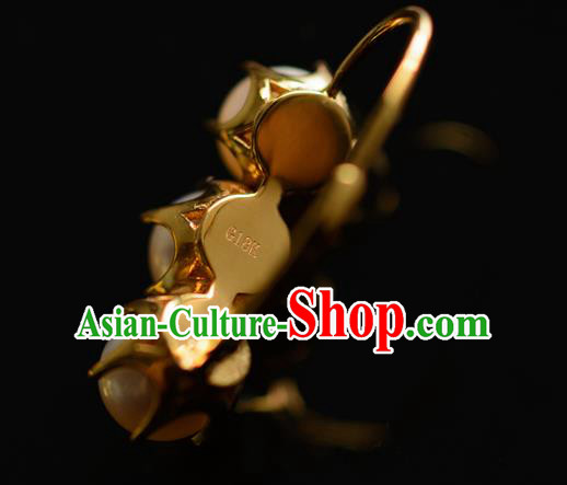 China Ancient Court Woman Ear Jewelry Traditional Qing Dynasty Imperial Concubine Pearls Earrings