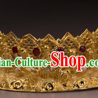 China Handmade Hair Accessories Ancient Court Empress Hairpin Traditional Ming Dynasty Ruby Gems Hair Crown
