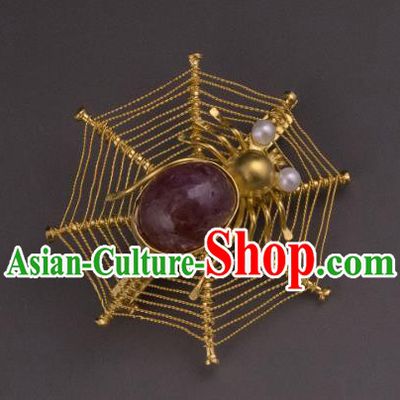 China Qing Dynasty Ruby Jewelry Accessories Ancient Imperial Empress Golden Brooch for Women