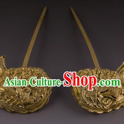 China Ancient Court Golden Kylin Hairpin Handmade Hair Accessories Traditional Ming Dynasty Empress Hair Stick