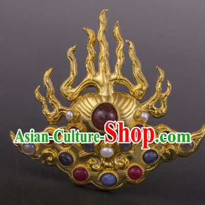 China Ancient Queen Flame Hairpin Handmade Hair Accessories Traditional Ming Dynasty Pearls Gems Hair Crown