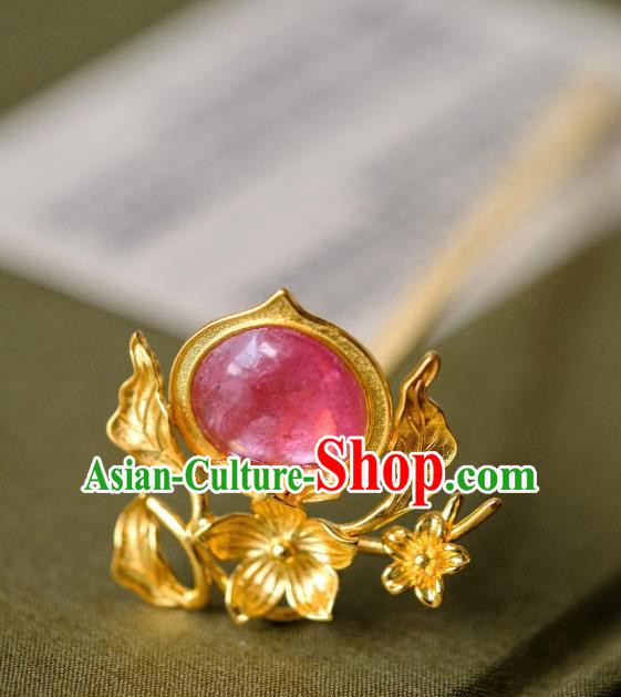 China Traditional Ming Dynasty Hair Accessories Ancient Empress Tourmaline Peach Hairpin Hair Crown China Traditional Ming Dynasty Hair Accessories Ancient Empress Tourmaline Peach Hairpin Hair Crown