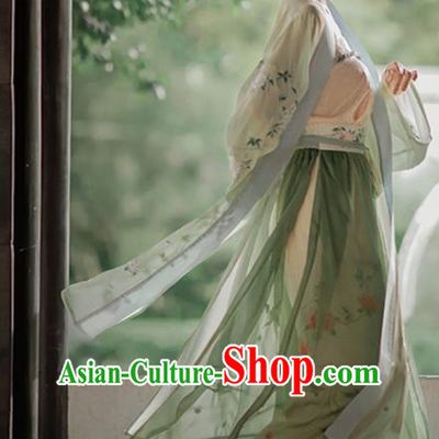 China Ancient Young Lady Hanfu Costumes Traditional Song Dynasty Historical Clothing Full Set