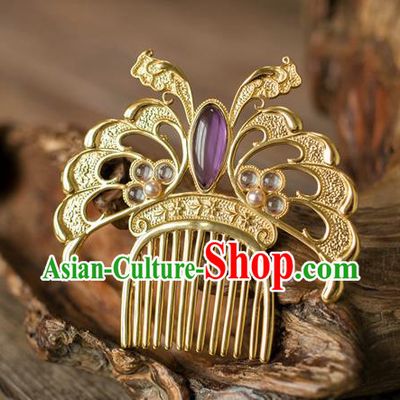 China Ancient Empress Hairpin Amethyst Hair Comb Traditional Tang Dynasty Hair Accessories