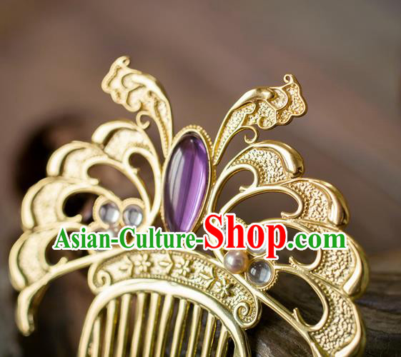 China Ancient Empress Hairpin Amethyst Hair Comb Traditional Tang Dynasty Hair Accessories China Ancient Empress Hairpin Amethyst Hair Comb Traditional Tang Dynasty Hair Accessories