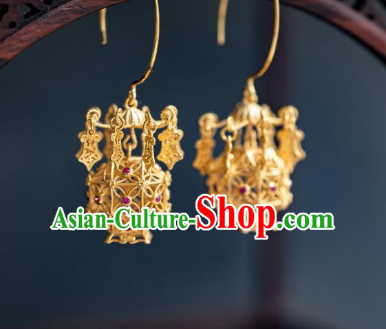 China Traditional Hanfu Gilding Earrings Ancient Ming Dynasty Court Empress Lantern Ear Jewelry China Traditional Hanfu Gilding Earrings Ancient Ming Dynasty Court Empress Lantern Ear Jewelry