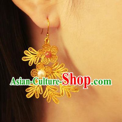 Handmade Chinese Gilding Ear Accessories Traditional Ancient Imperial Consort Silver Plum Earrings Jewelry