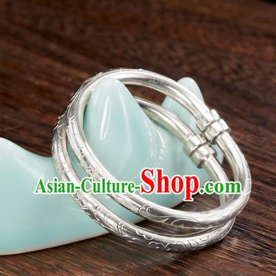 China Tang Dynasty Empress Jewelry Accessories Ancient Court Woman Carving Silver Bracelet