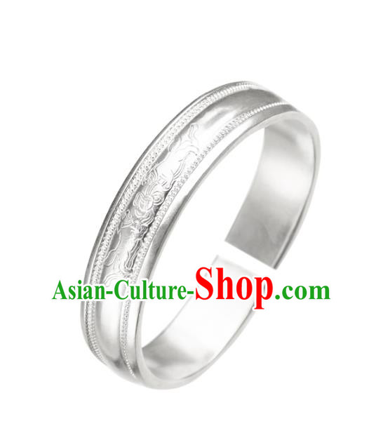 China Handmade National Silver Carving Bracelet Ancient Court Princess Jewelry Wedding Accessories