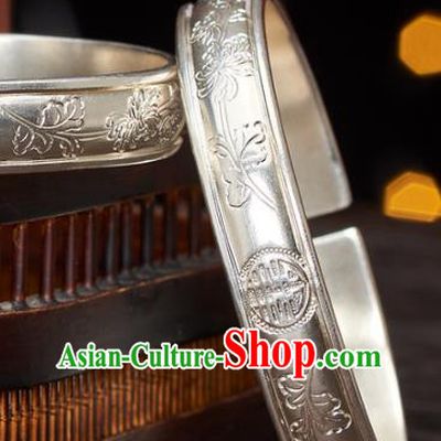 China Handmade Carving Silver Jewelry Accessories Wedding Bracelet