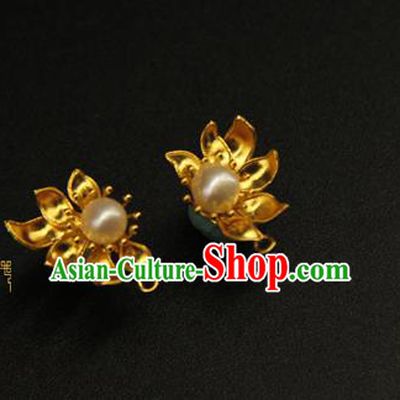 Handmade Chinese Hanfu Ear Accessories Traditional Ancient Imperial Consort Golden Earrings Jewelry