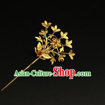 China Ancient Gilding Butterfly Hairpin Handmade Hair Accessories Traditional Ming Dynasty Palace Lady Hair Stick