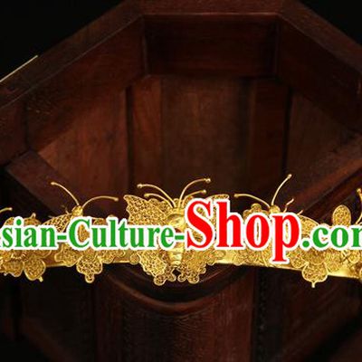 China Traditional Court Hair Crown Ancient Ming Dynasty Golden Butterfly Hairpin Handmade Hair Accessories