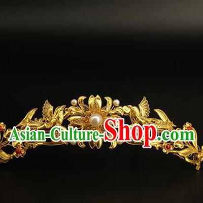 China Traditional Court Golden Hair Stick Handmade Hair Accessories Ancient Ming Dynasty Flowers Hairpin