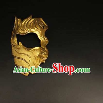 China Ancient Swordsman Half Face Mack Handmade Golden Mask Accessorie