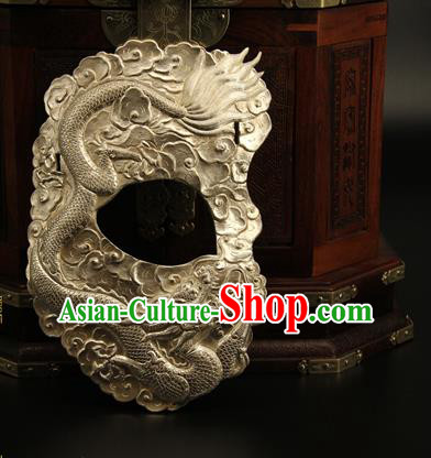China Ancient Swordsman Argent Half Face Mack Handmade Carving Dragon Mask Accessorie China Ancient Swordsman Argent Half Face Mack Handmade Carving Dragon Mask Accessorie
