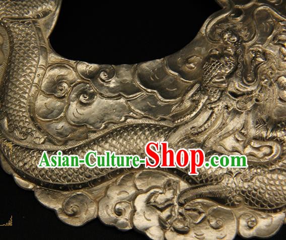 China Ancient Swordsman Argent Half Face Mack Handmade Carving Dragon Mask Accessorie China Ancient Swordsman Argent Half Face Mack Handmade Carving Dragon Mask Accessorie