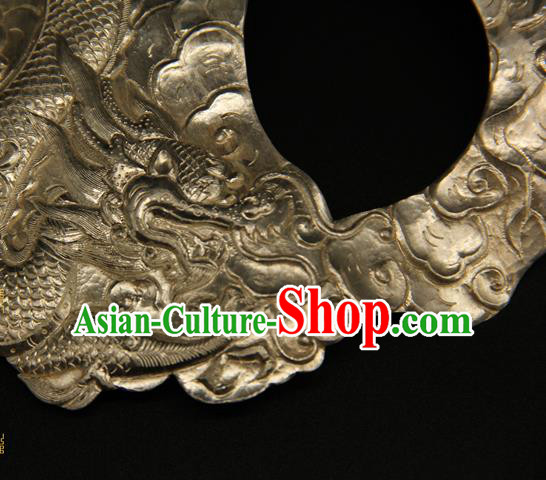 China Ancient Swordsman Argent Half Face Mack Handmade Carving Dragon Mask Accessorie China Ancient Swordsman Argent Half Face Mack Handmade Carving Dragon Mask Accessorie