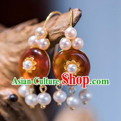 China Traditional Qing Dynasty Agate Earrings Ancient Imperial Concubine Ear Jewelry