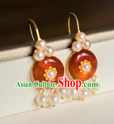 China Traditional Qing Dynasty Agate Earrings Ancient Imperial Concubine Ear Jewelry China Traditional Qing Dynasty Agate Earrings Ancient Imperial Concubine Ear Jewelry