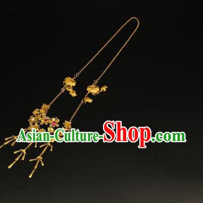 China Ancient Palace Lady Golden Tassel Necklace Handmade Ming Dynasty Jewelry Accessorie