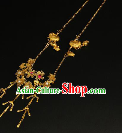 China Ancient Palace Lady Golden Tassel Necklace Handmade Ming Dynasty Jewelry Accessorie China Ancient Palace Lady Golden Tassel Necklace Handmade Ming Dynasty Jewelry Accessorie