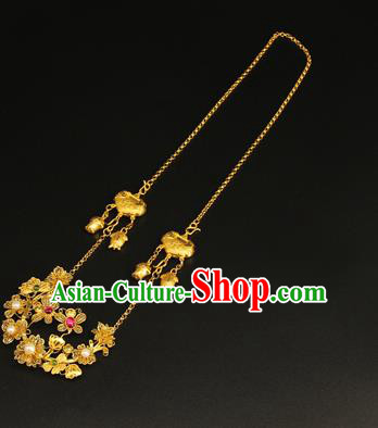 China Ancient Palace Lady Golden Tassel Necklace Handmade Ming Dynasty Jewelry Accessorie China Ancient Palace Lady Golden Tassel Necklace Handmade Ming Dynasty Jewelry Accessorie