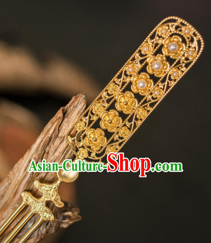 China Traditional Ancient Empress Golden Hairpin Hair Accessories Tang Dynasty Gilding Hair Stick