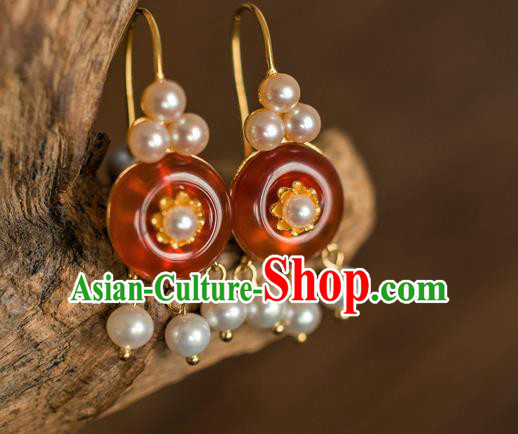 China Traditional Qing Dynasty Agate Earrings Ancient Imperial Concubine Ear Jewelry China Traditional Qing Dynasty Agate Earrings Ancient Imperial Concubine Ear Jewelry