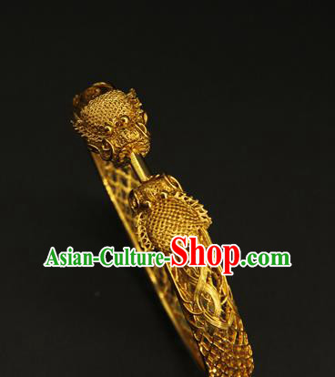 China Ancient Hollowed Dragon Golden Bracelet Handmade Ming Dynasty Jewelry Accessorie China Ancient Hollowed Dragon Golden Bracelet Handmade Ming Dynasty Jewelry Accessorie