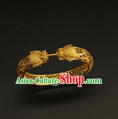 China Ancient Hollowed Dragon Golden Bracelet Handmade Ming Dynasty Jewelry Accessorie China Ancient Hollowed Dragon Golden Bracelet Handmade Ming Dynasty Jewelry Accessorie