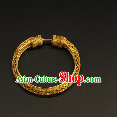 China Ancient Hollowed Dragon Golden Bracelet Handmade Ming Dynasty Jewelry Accessorie China Ancient Hollowed Dragon Golden Bracelet Handmade Ming Dynasty Jewelry Accessorie