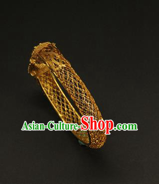 China Ancient Hollowed Dragon Golden Bracelet Handmade Ming Dynasty Jewelry Accessorie China Ancient Hollowed Dragon Golden Bracelet Handmade Ming Dynasty Jewelry Accessorie