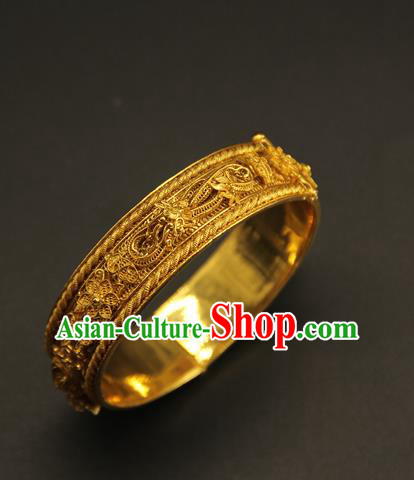 China Handmade Ming Dynasty Jewelry Accessorie Ancient Filigree Dragon Golden Bracelet China Handmade Ming Dynasty Jewelry Accessorie Ancient Filigree Dragon Golden Bracelet