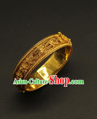 China Handmade Ming Dynasty Jewelry Accessorie Ancient Filigree Dragon Golden Bracelet China Handmade Ming Dynasty Jewelry Accessorie Ancient Filigree Dragon Golden Bracelet